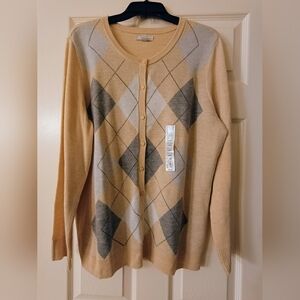 Croft & Barrow Tan and Gray Argyle Cardigan